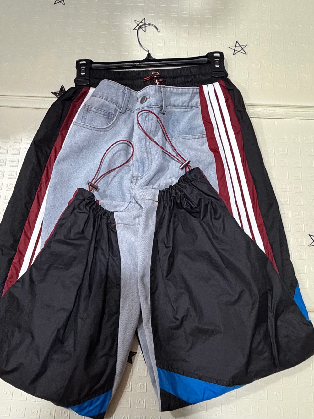 Light Wash Gray Jeans with Burgundy & White Side Stripes